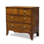 A Regency mahogany chest of drawers, with two short over two long cock beaded drawers, raised on