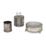 A small Dutch silver tea caddy, with import marks for London, c.1903, the body and lid with repousse