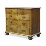 A George II walnut chest of drawers, with two short over three long graduated drawers, having pine