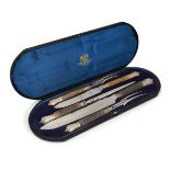 A silver mounted antler horn carving set, Sheffield, c.1891, by Mappin Bros., the five-piece set