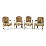 A set of four Louis XV beech fauteuils by Jacques-Pierre Letellier, mid 18th Century, each chair