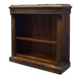 A Regency rosewood open bookcase, the top surmount with later green marble top, above two shelves,