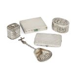 A French silver powder compact with striated pattern and push-button opening, together with a French