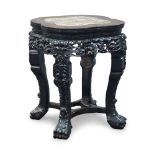 A Chinese hardwood and marble inset occasional table, mid/late 20th Century, the quatrefoil shaped