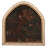 A Qajar painting of a drinking couple, Iran, late 19th/early 20th century, oil on canvas, shown