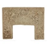 AMENDMENT : Please note the dimensions should read 68.5cm high x 85.5cm. A carved stone fireplace