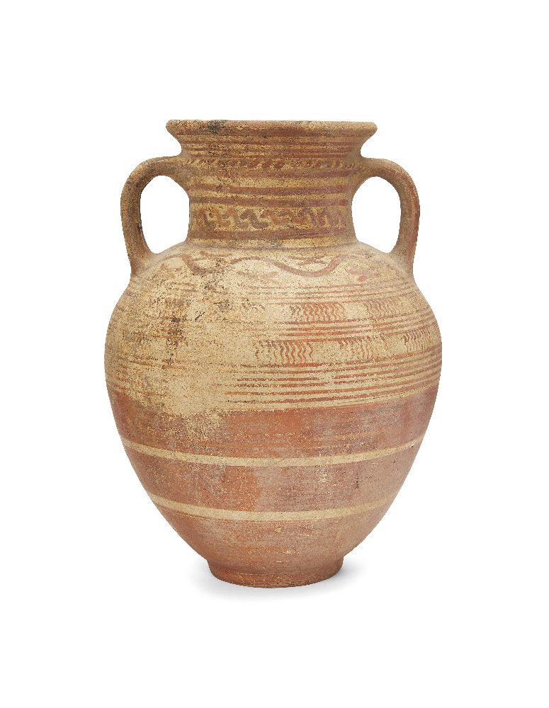 An Etruscan pottery amphora, Italo-Geometric, circa 7th-6th Century B.C., with geometric