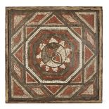 A Roman-style mosaic, 19th/20th, century, the black, white and red tesserae composed into a