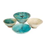 A group of pottery bowls, Iran and Afghanistan, 12th century, three of conical form, one of