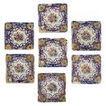 A group of Qajar pottery tiles, Iran, late 19th century, underglaze painted in pink, cobalt,