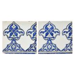 A pair of Damascus underglaze painted pottery border tiles, Syria, 17th century, each of square form