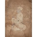 A drawing of the Sikh Guru Angad Ji, Pahari, India, early 19th century, opaque pigments and ink on