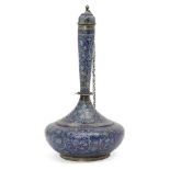 An engraved and enamelled silver bottle flask (Surahi), Kashmir, North India, late 19th century,