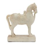 A white marble standing horse on plinth, possibly Kishangargh, India, 19th century, with