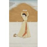 A maiden dancing on a palace terrace, a vivid sunset behind her, Guler, India, circa 1790, opaque