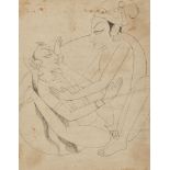 A drawing of an erotic embrace, Kishangarh, Rajasthan, India, 18th century, ink on paper, mounted,
