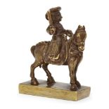 A brass statue of Vizagapatam soldier on horseback, South East India, circa 1795, on a rectangular