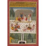 An illustration from a Ragamala, Jaipur, 19th century, gouache on paper, depicting a prince and