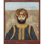 A reverse glass portrait of a Maharaja, India, 19th century, opaque pigments on glass, depicted