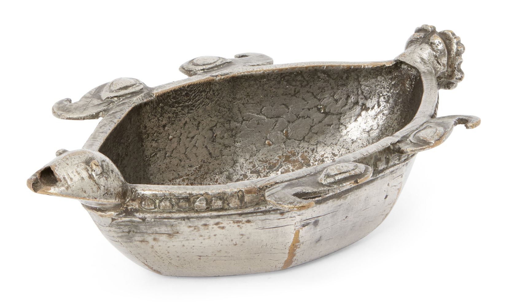 A silvered brass bowl in the form of a turtle, India, 18th century, of oval, faceted form, the rim - Image 2 of 2