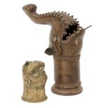 A bronze processional zoomorphic standard finial, and a tiger finial, possibly Deccan, India, 19th
