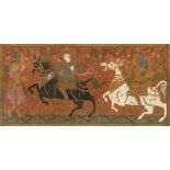 A large painting of a hunting scene, Orissa, India, 19th century, opaque pigments and lacquer on