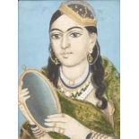 A portrait of a courtesan, Lucknow, circa 1880, opaque pigments on paper, three-quarters view, the