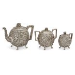 A silver repousse three-piece tea set, probably Kutch, North-Western India, late 19th century,