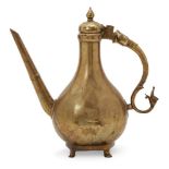 A unusually large cast brass lidded ewer, Mughal India, 18th century, the pear-shaped body on