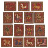 A group of fifteen Pata paintings, possibly playing cards, Orissa, India, early 20th century, opaque
