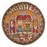 The triad of Jagannath-Subhadra -Balabhadra in the Puri temple, Puri, India, 20th century, opaque