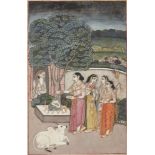 Maidens at a lingam shrine beside a hermitage in which a fakir sits Murshidabad, late 18th