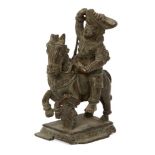 A bronze figure of a soldier on horseback, Tanjore, South India, 19th century, on rectangular