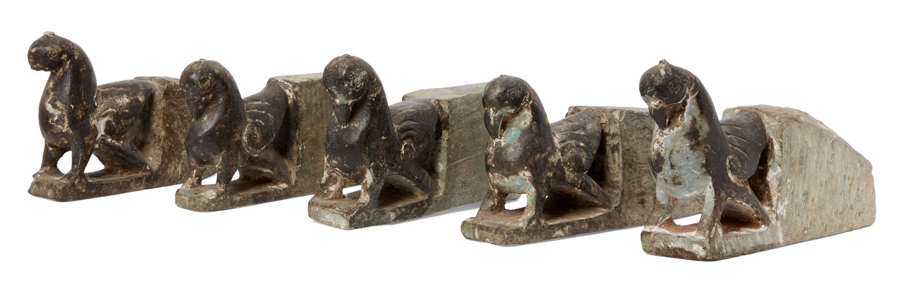 A group of 5 stone architectural brackets in the form of birds, India, 18th-19th century, with