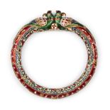 A diamond-set and enamelled gold bracelet, Jaipur, North India, 19th century, of circular form,