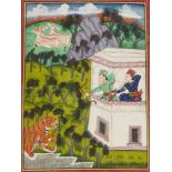 A painting of a tiger hunt, Kotah, Rajasthan, India, 19th century, opaque pigments on paper,