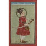 A portrait of a ruler, Rajasthan, late 18th century, opaque pigments on paper heightened with