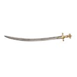 A sword (tulwar) with gold overlaid hilt, India,19th century, the straight watered steel blade