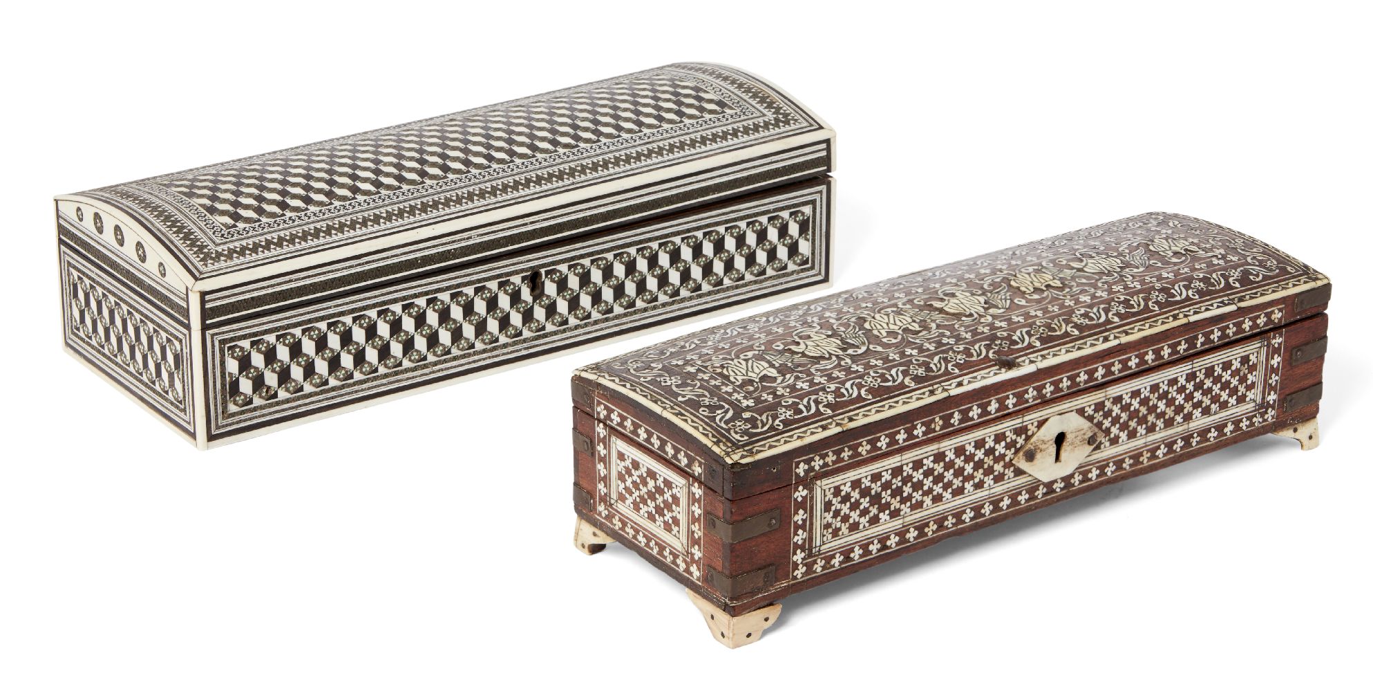 Two boxes, Vizagapatam and Horshiapur, India, 19th century, both of rectangular form, the first with