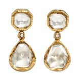 A pair of diamond-set drop gold earrings, India, 20th century, to each the octagonal stud set with a