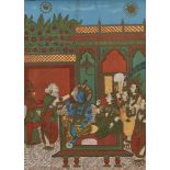A pair of serigraph prints, India, early 20th century, depicting Radha boating with attendants and