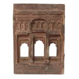A carved wood architectural display shrine, Rajasthan, India, 19th century, carved with two