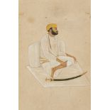 Portrait of a seated man with a sword, Delhi, circa 1840, opaque watercolour on paper heightened