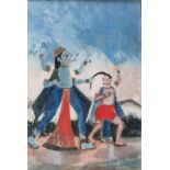 A group of six reverse glass paintings, India, 19th century, depicting various subjects from the