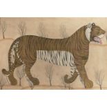 A large portrait of a tiger on cloth, Rajasthan, Udaipur, circa 1850, gouache on cotton, on