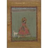 A portrait of a Sikh ruler walking his dog, India, late 18th- early 19th century, opaque pigments on