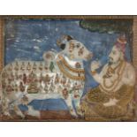 The sage Vashistha with the wish-fulfilling cow goddess Kamadhenu, Tanjore, South India, 19th