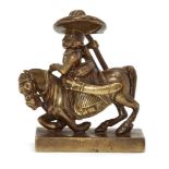 A brass statue of Vizagapatam soldier on horseback, India, circa 1795, on a rectangular base, the
