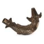A bronze alloy spout fitting in the form of a fish, Deccan, India, 19th century, of curved form, the