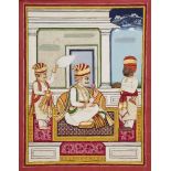 A ruler and attendants, Tanjore, South India, circa 1900, gouache on paper heightened with gilt,